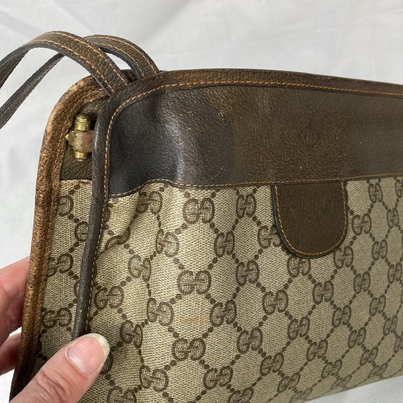 Vintage Gucci Monogram GG Supreme Canvas Leather Clutch Wristlet Bag Hinge - Picture 7 of 17